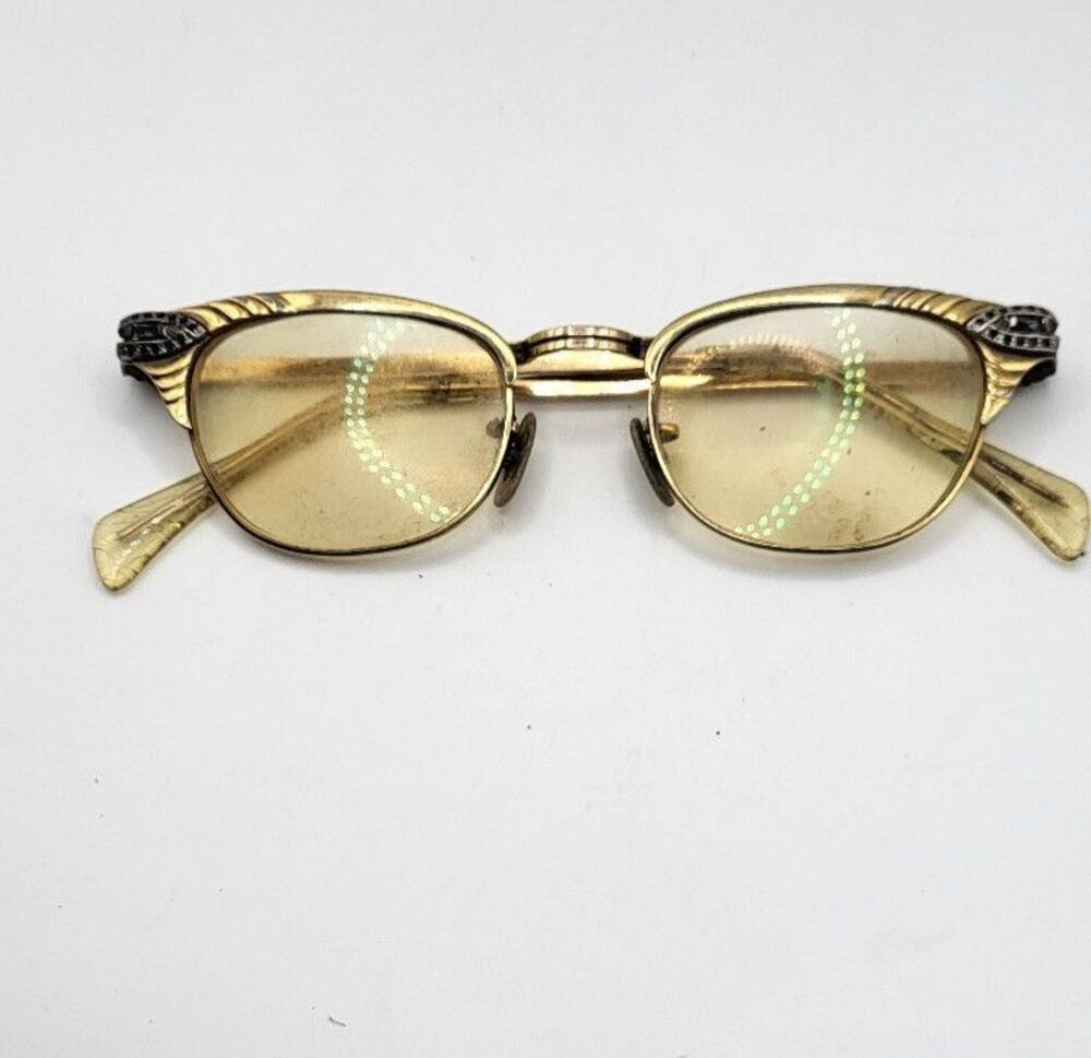 Vintage 1950s Gaspari Cat Eyes Eyeglasses Frame 12K GF 6in across